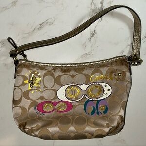Coach Gold Signature Mini Shoulder Bag with Multicolor Graphic Accents